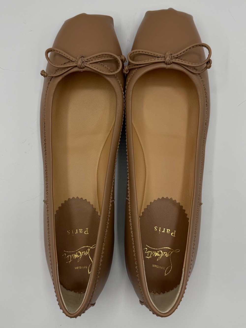 Christian Louboutin Tan Leather Ballet Flats with Bow